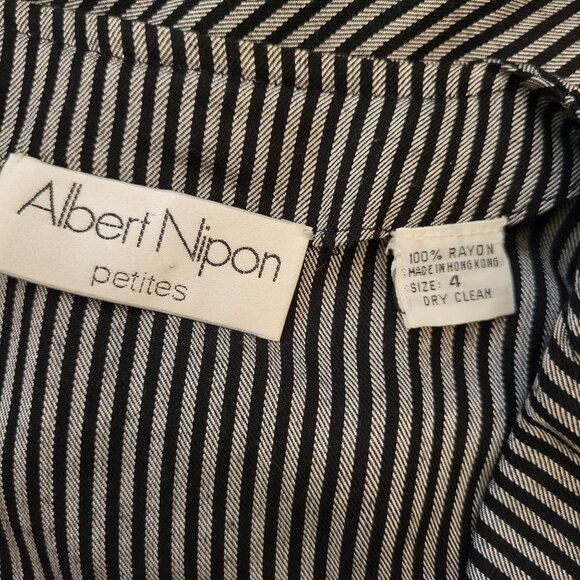 Albert Nipon Petites 4 Black White Striped Double Breasted Dress Rayon Vintage - Picture 4 of 8